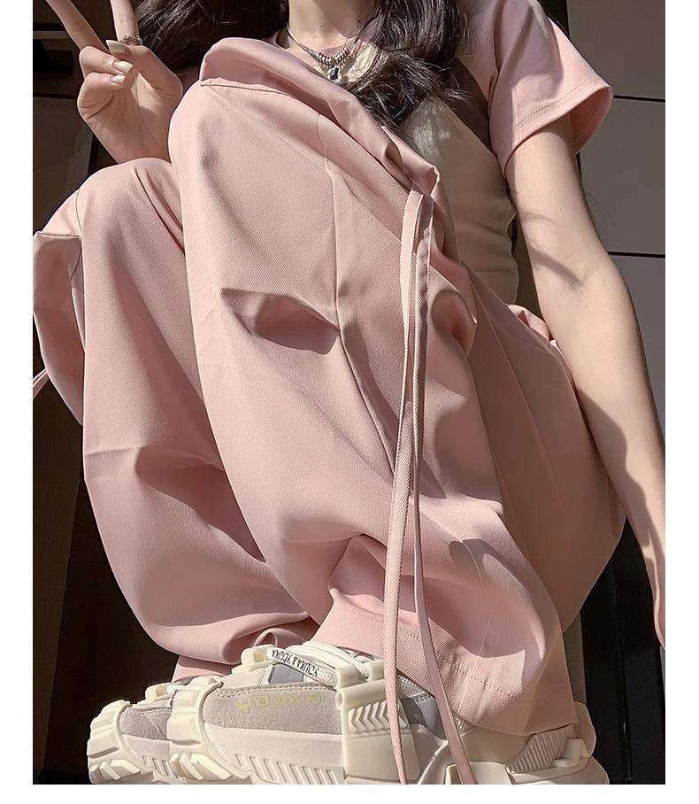 Women's Quick-Dry Pink Parachute Overalls - High-Waisted, Wide-Leg Casual Sports Pants for Spring/Summer 2024