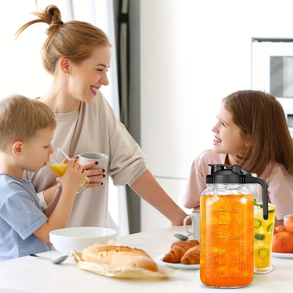1pc-Mason Jar Pitcher, 64OZ Breast Milk Pitcher Double Leak Proof With Pour Spout Handle, Wide Mouth Iced Tea Pitcher For Fridge