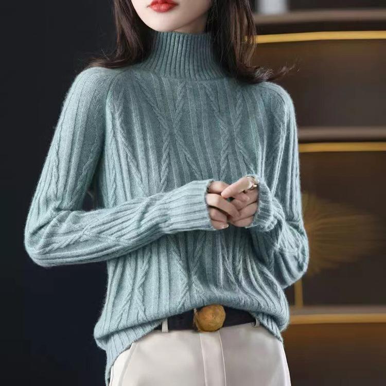 Women's Semi High Neck Sweater Base Sweater Autumn and Winter New Style Pullover Knitted Sweater for Women