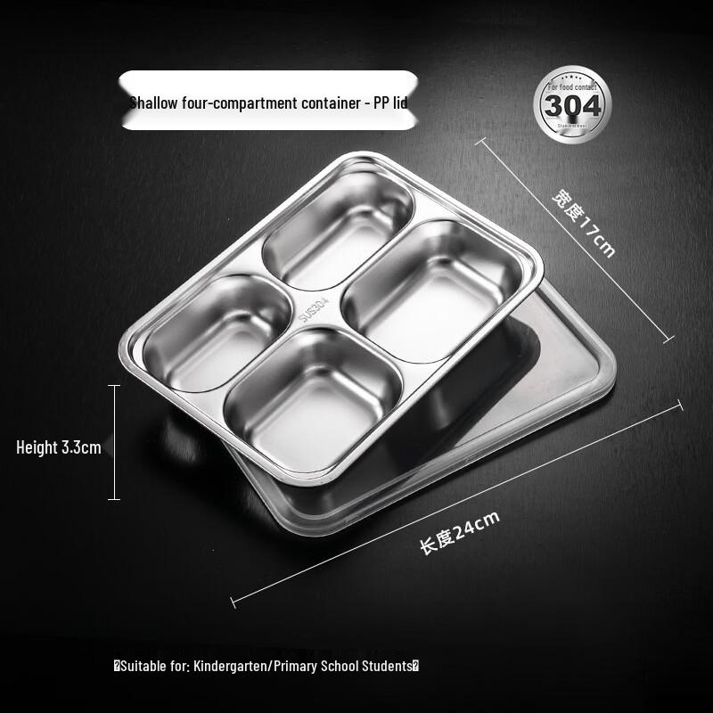 

304 Stainless Steel Divided Lunch Tray with Transparent Lid