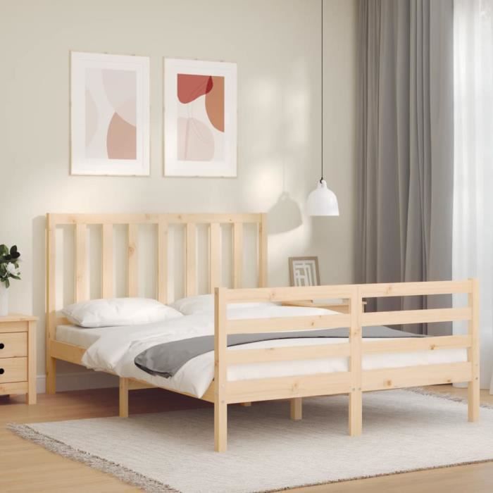 VidaXL Bed Frame with Headboard Small Double Solid Wood 3193826