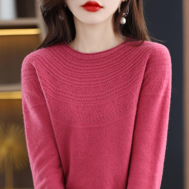 Γυναικείο πουλόβερ με στρογγυλή λαιμόκοψη, κασμίρι Qinghe, 30% κασμίρι 70% μαλλί, χειμερινό πλεκτό πουλόβερ φθινοπωρινό πουλόβερ κασμίρ πουλόβερ
