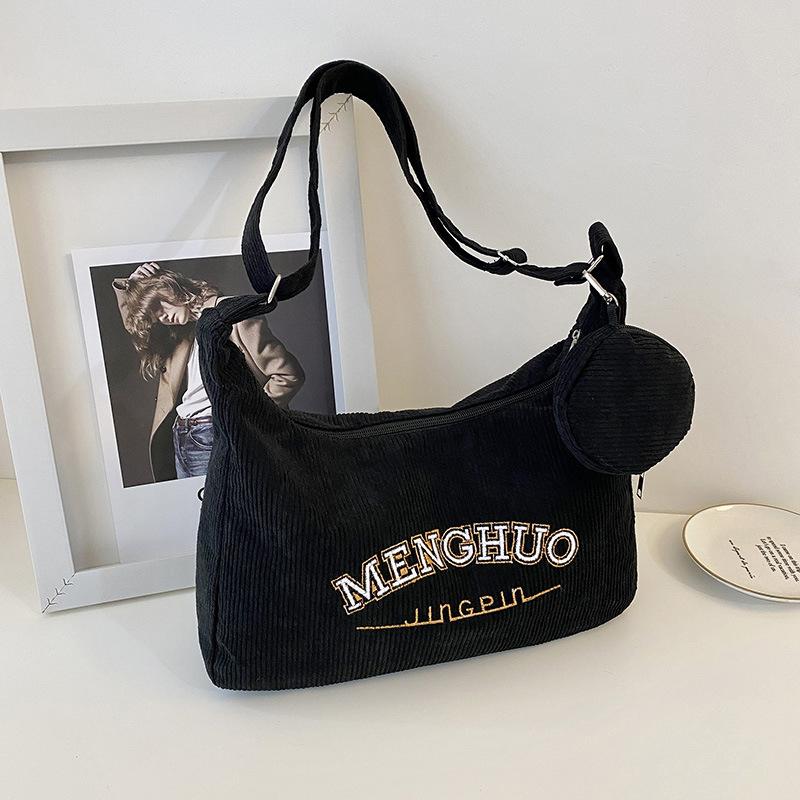 

Японский вельветовый стиль ретро повседневная универсальная сумка кроссбоди сумка-пельмень чёрный