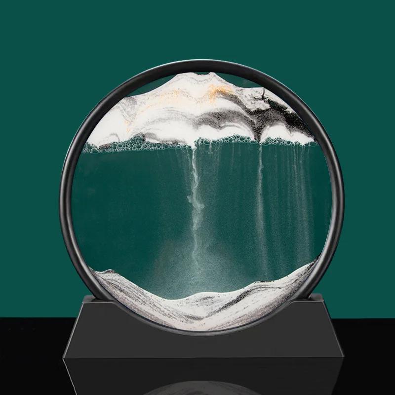 3D Moving Sand Art Picture Round Glass Deep Sea Sandscape Hourglass Quicksand Craft Flowing Sand Painting Office Home Decor Gift
