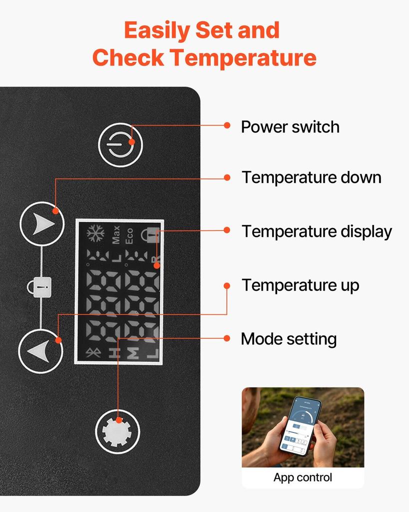 Frigorifero per Auto, Compressore Elettrico Raffreddatore DC 12/24V AC100-240V, da -20°C a 20°C Frigorifero per Auto con Controllo APP, Congelatore per Auto da 15L per Camper, Campeggi,