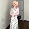 French temperament white polka dot dress women's summer new three-dimensional flower waist and hip dress