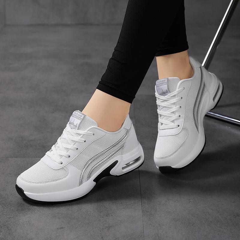 Fashion Summer Shoes Woman 2025 Thick Soled Mesh Sports Lace Up Breathable Casual Running Shoes Increased Height Anti Slip Features