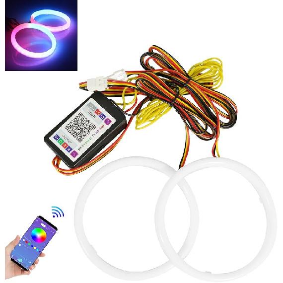 Qasim Angel Eyes Halo Rings Cotton Lights 12V 70MM RGB LED Universal for Car Scooter Motorcycle DRL Fog Light Turn Signal Light APP Bluetooth Control