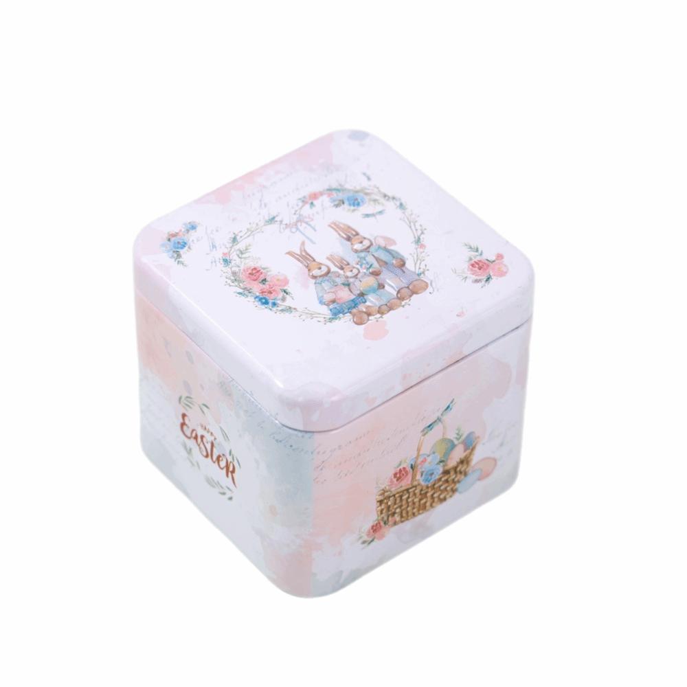 Iron Material Easter Gifts Box Square Shape Rabbit Tin Storage Box  Candy Storage