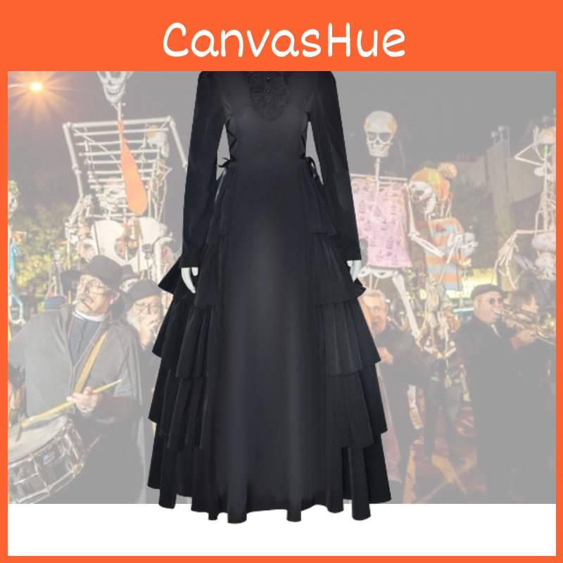 Elegant Vintage Victorian Costume Halloween Cosplay Renaissance Gothic Maxi Dress