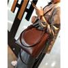 Genuine Leather Women's Bag Wax Leather Large Capacity Bucket Bag New Solid Color Fashionable Shoulder Bag Commuter Crossbody
