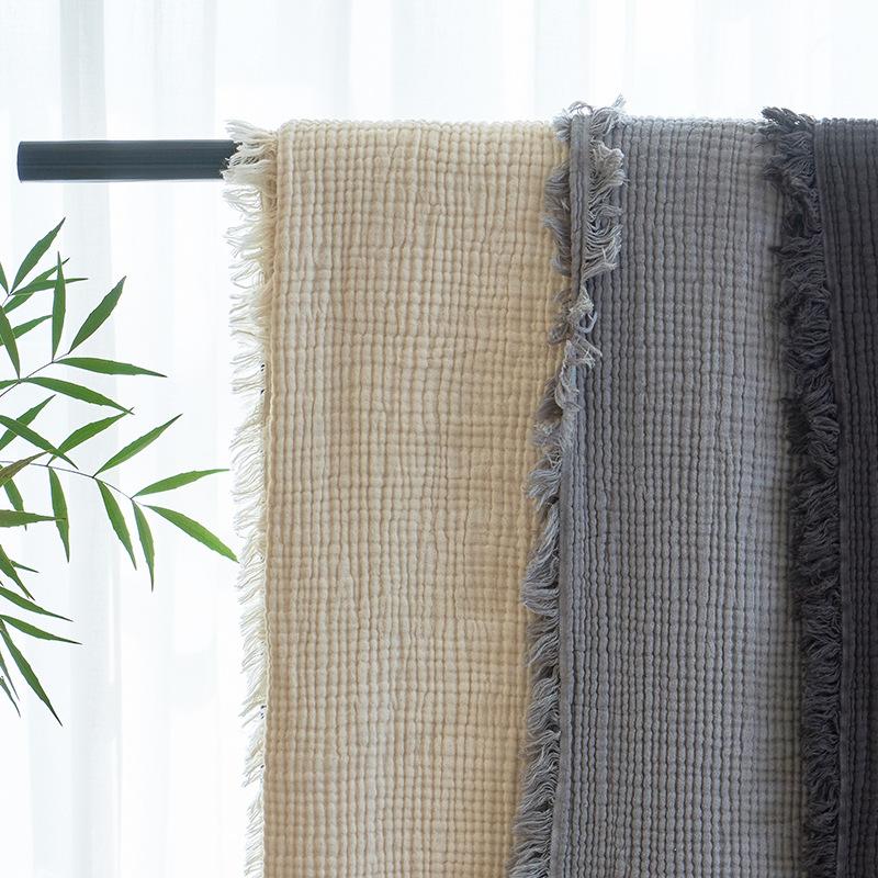 Japanese Style Maillard Four-layer Gauze Tassel Blanket Vintage Wrinkled Texture 100% Cotton Gauze Throw for Sofa Office Home