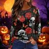 Women's Print Long Sleeve Neck Top with Side Slit Casual Blouse