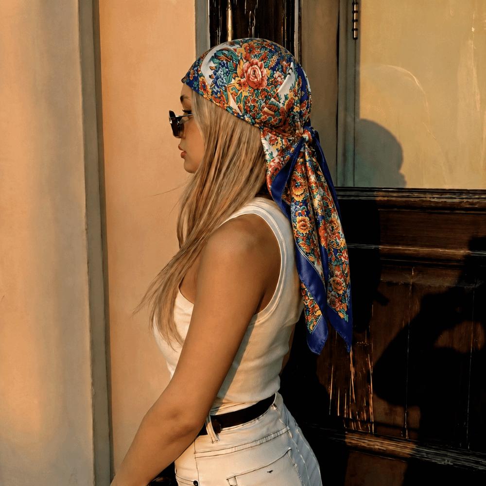 Floral Print Silk Imitation Scarves Thin Breathable Neck Scarf New Square Print Scarves  Head Wrap