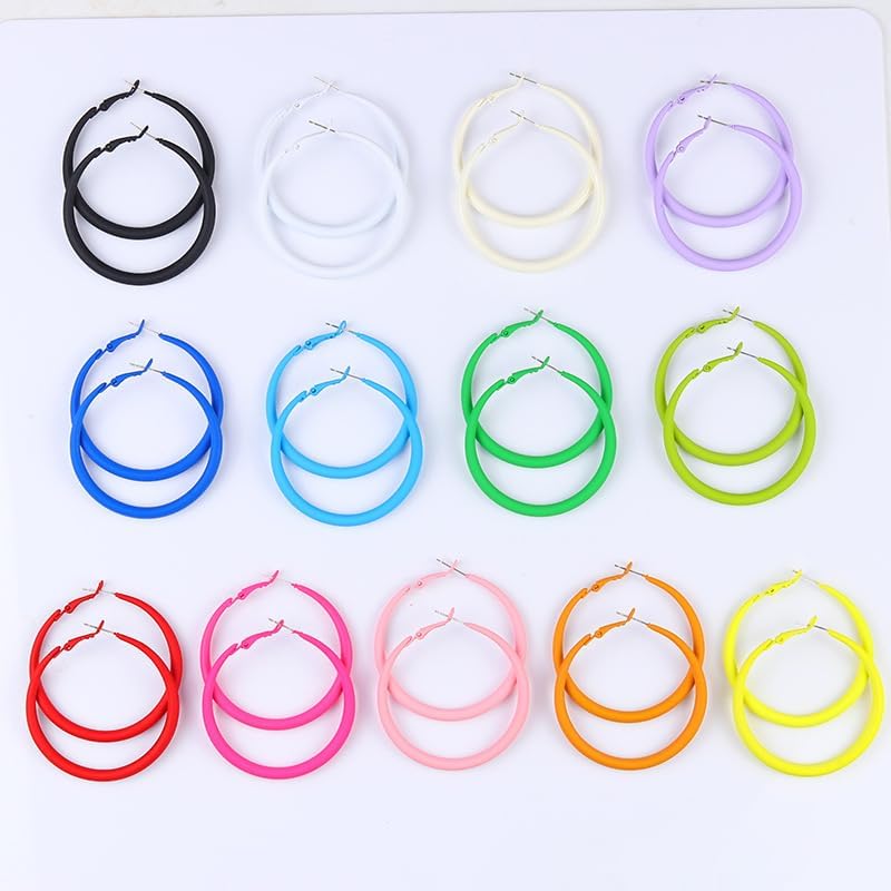 Neon Hoop Earrings for Women Exaggerated 80s 90s Colorful Chunky Statement Hoops Earring Lightweight Hypoallergenic Big Hoops for Glow Party Outfits
