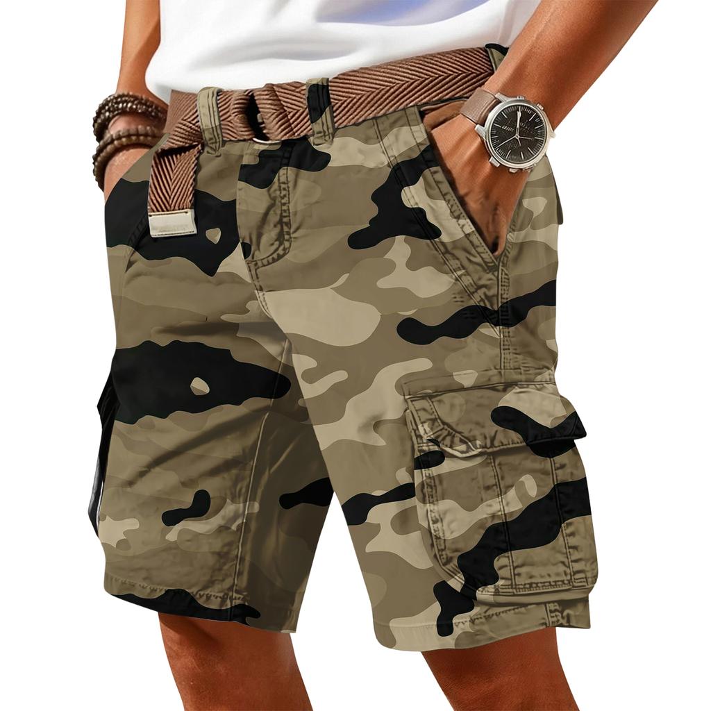 Men's Casual Trend Camouflage Print Shorts - Men's Multi-pocket Workwear Sports Shorts (without Waistband)
