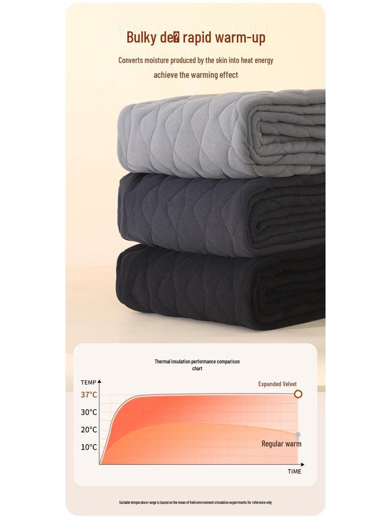 500g Extra Thick Fleece-Lined Quilted Thermal Set for Men & Women - Middle-Aged & Elderly