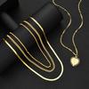 17KM 4pcs Fashion Gold Color Multi Layer Heart Pendant Necklaces for Women Exaggerated Metal Snake Bone Chain Necklaces Jewelry Set