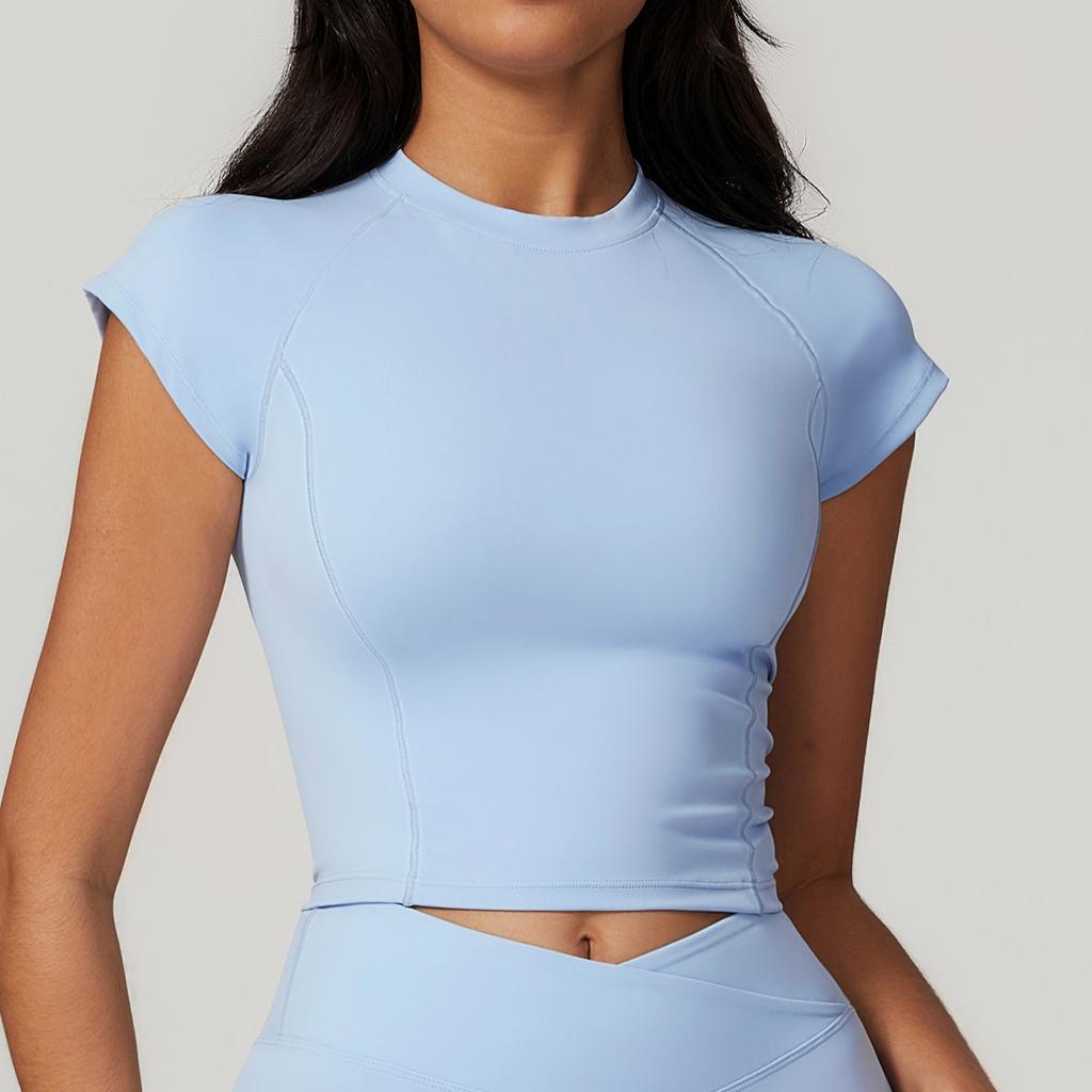 High Strength Small Fly Sleeve Running Fitness Short Sleeved Sports T-Shirt For Women, Tight Fitting Quick Drying Yoga Top For Women