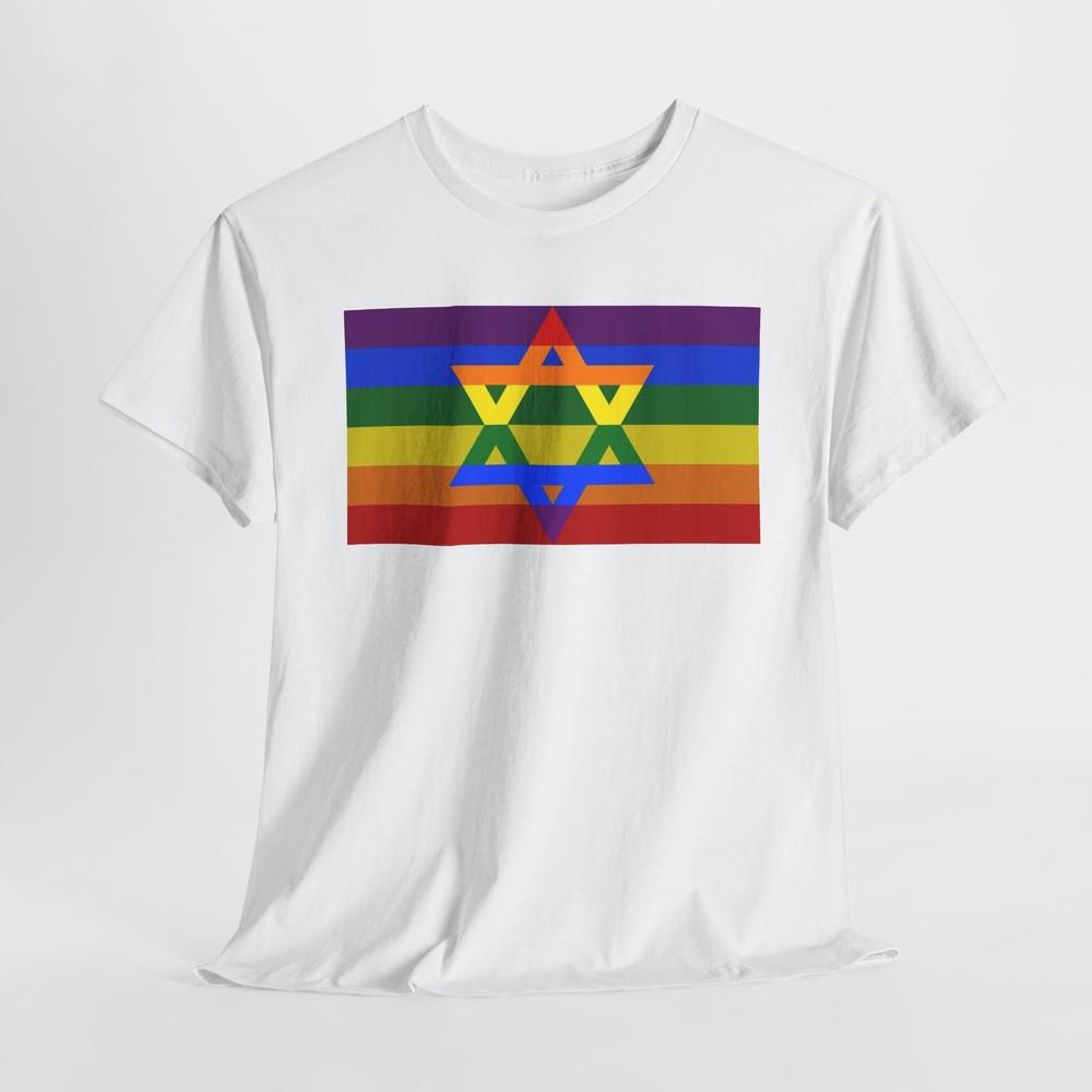 LGBTQ+ Star of David Tshirt Tops Tee, Gay Pride Jewish Flag Symbol Shirt, Unisex Cotton