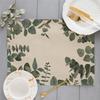 Fresh Simple Abstract Small Leaf Branch Printing Linen Placemat for Dining Table Drink Coaster Home Decoration Modern Kitchen