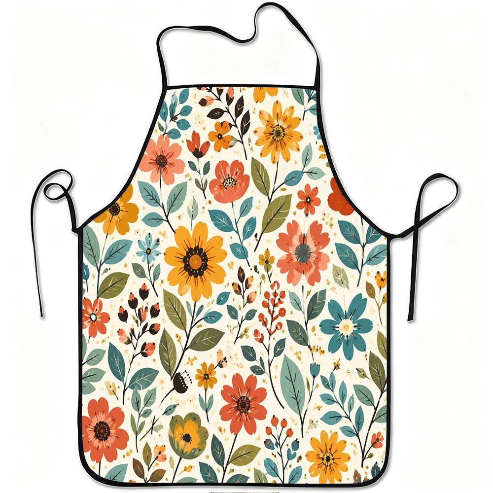 1pc Colorful Vintage Floral Print Apron, Durable And Easy To Clean, Adjustable Waistband, Polyester Material, for Kitchen Cooking, Gardening, Orchard