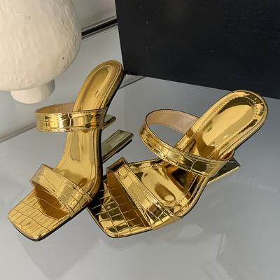 Eilyken Design Style Fretwork High Heels Square Toe Woman Slippers Fashion Summer Banquet Dress Slide Shoes