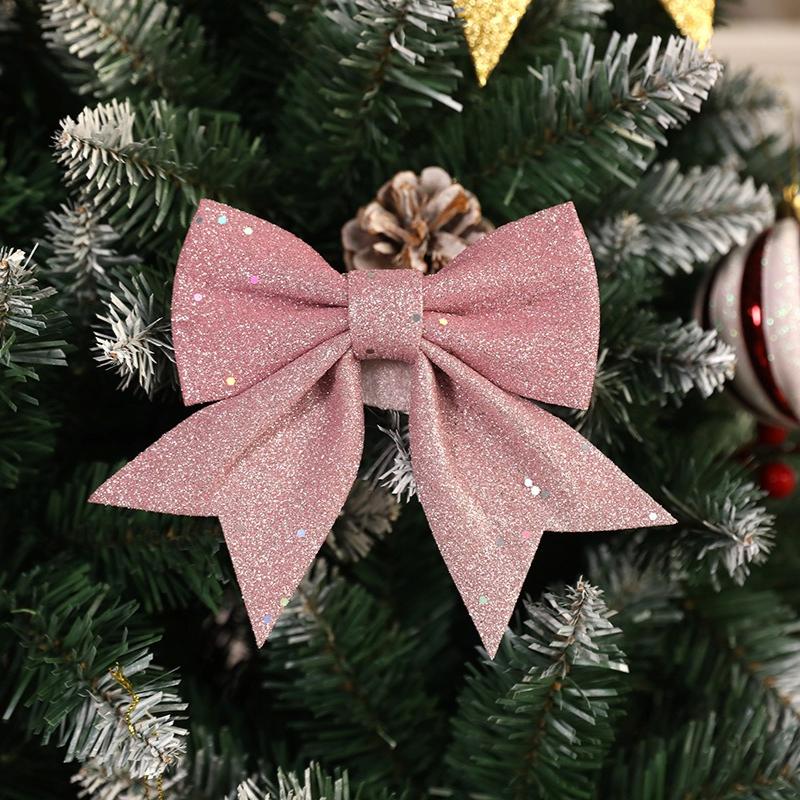 Christmas Decoration Bow Glitter Large Bow Ornament Xmas Tree Festive Holiday Hanging Decor Sparkling Gift Accessory Ornaments