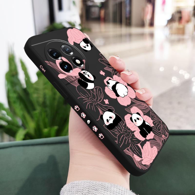 Flower Panda Phone Case For Oneplus 13 13R 12 12R 11 11R 10 10R 10T 9R 9RT 9 8T 8 7 7T Pro 5G Liquid Silicone Cover