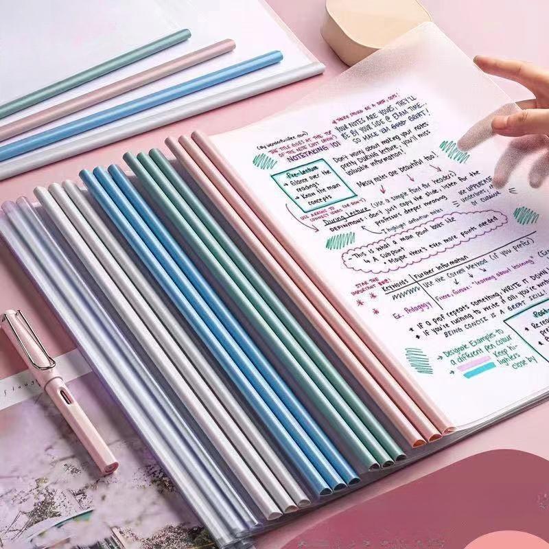 10PCS A4 Folder Transparent Tie Rod Clip Single Page Folder Student File Bag Office Supplies