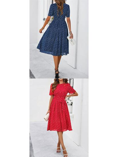 European & American Women's Polka Dot Casual Lace-up Long Dress - Spring & Summer Collection