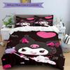 3pcs Cute Heart Kuromi Printed Quilt Set - Includes 1 Quilt Cover and 2 Pillowcases, Machine Washable - Suitable for All Seasons.S024