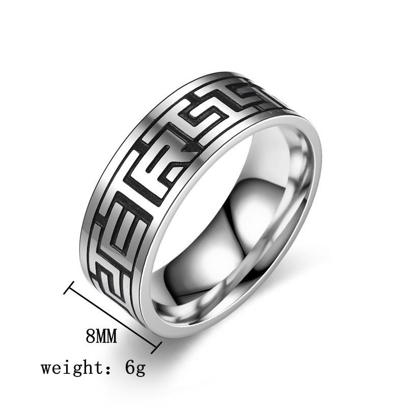 Men's Titanium Steel Punk Ring with Geometric Carving, Blackened for Couples - European & American Style.
