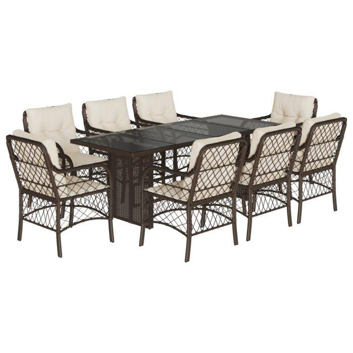 VidaXL 9-Piece Garden Dining Set with Cushions, Patio Table and Chairs, Patio Furniture, Outdoor Furniture, 3212059