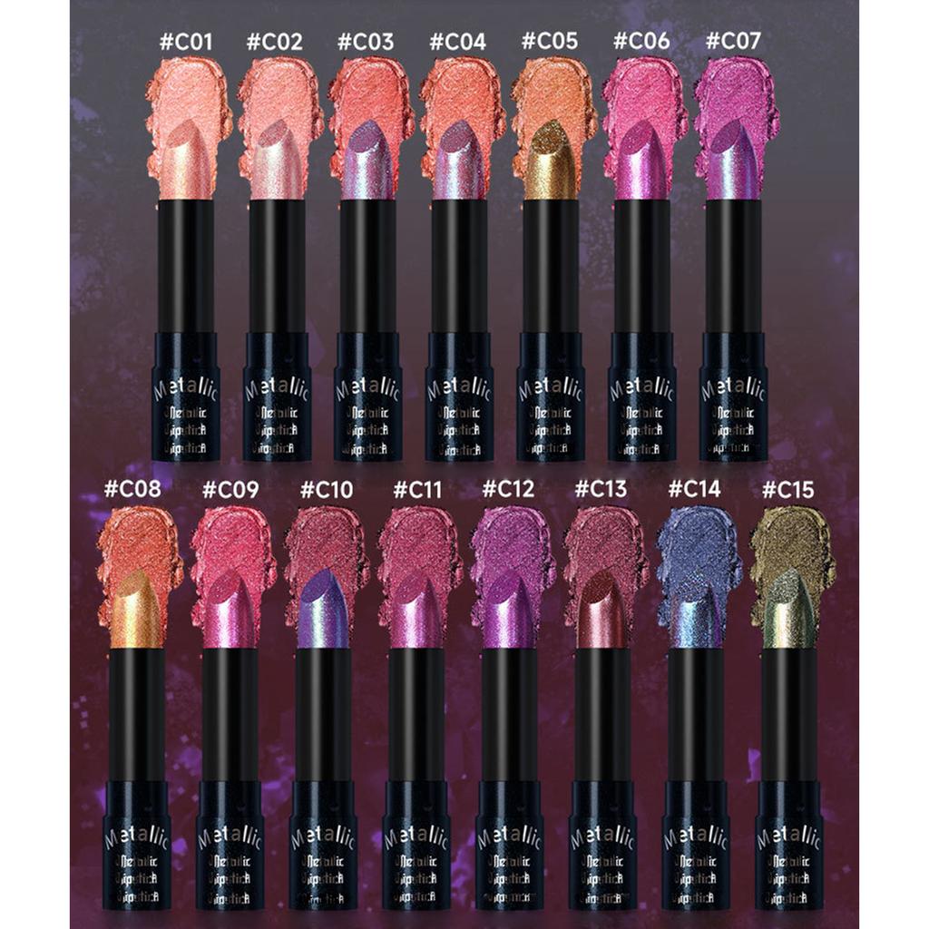 Waterproof Lipstick Long Lasting Shimmer Pigmented Lip Color - Glittery Shiny Finish for Party Holiday & Birthday Makeup