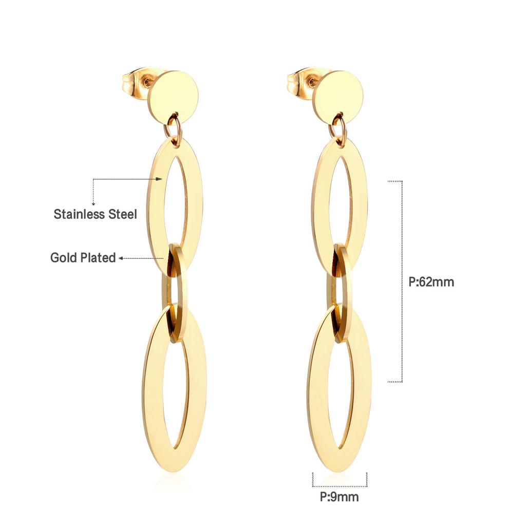 Geometric Stud Earrings Round Triangle Fringed Earrings Stainless Steel Plated 18K Gold Earrings