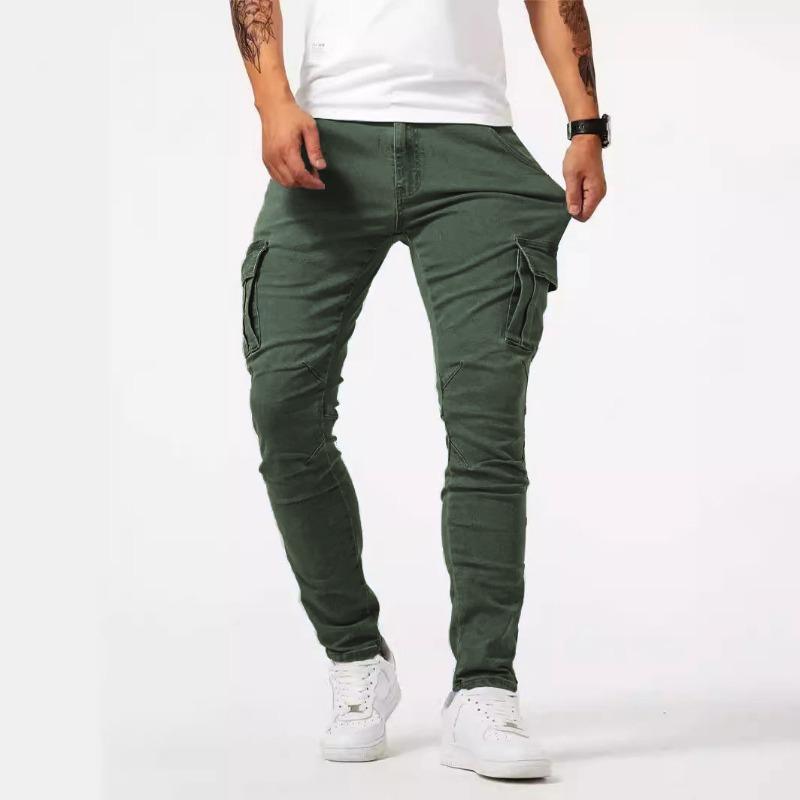 Pantaloni Cargo in Denim Skinny Azzurro Chiaro da Uomo Multi Tasche Elasticizzati Casual