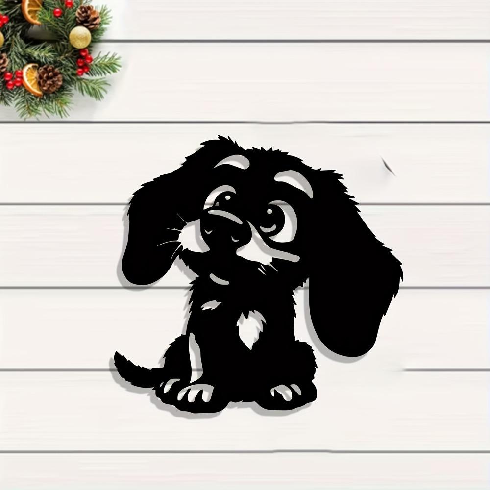 Iron Puppy Dog Wall Art Weather Resistant Metal Statue Mural Modern Home Garden Decor Christmas Easter Halloween Gift Dog Lovers Outdoor