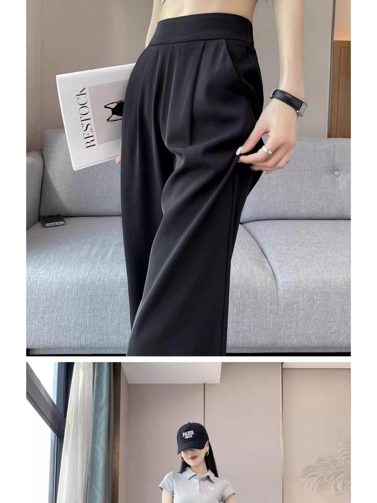 Women's 2026 High-End Grey Wide-Leg Pants - Spring/Summer Straight-Leg Design