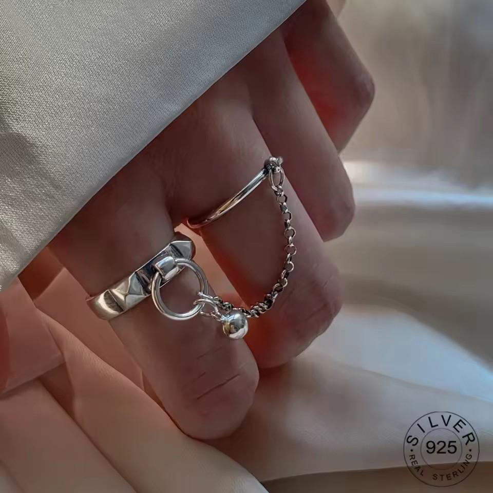 Sam Panda 925 Silver Simple Ring For Women Fine Jewelry Finger Adjustable Open Vintage Big Ball Ring For Party Birthday