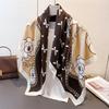 New rose printed imitation silk chain 90 scarf high-end temperament shawl versatile neck Little fragrance flowers scarf