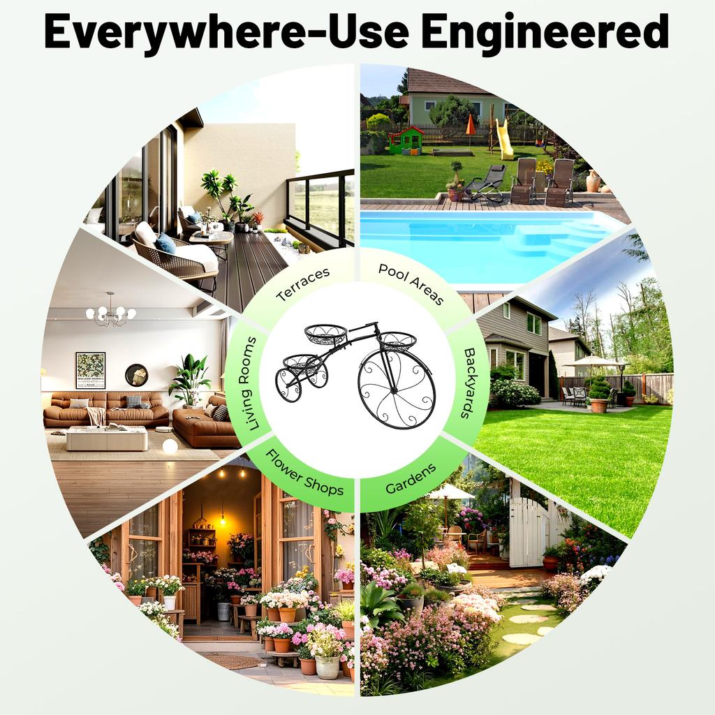 Vintage Bicycle Plant Stand 3-Tier, Iron Flower Pot Holder for Indoor Outdoor Garden, Balcony, Patio Decor