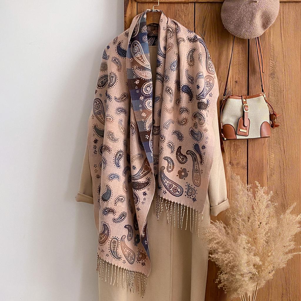 Scarf shawl high-end imitation cashmere scarf women's winter warm travel ethnic style shawl