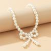 Y2k Bowknot Pearl Necklace for Women Elegant Butterfly Bow Charm Pendant Necklaces Fashion Wedding Party Jewelry Gift