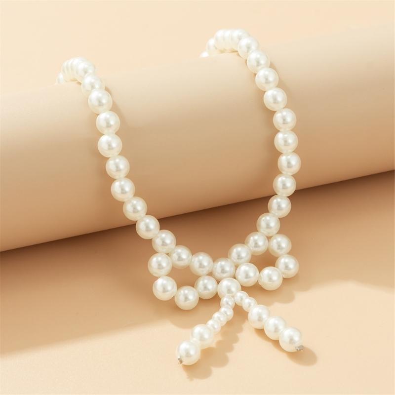 Y2k Bowknot Pearl Necklace for Women Elegant Butterfly Bow Charm Pendant Necklaces Fashion Wedding Party Jewelry Gift