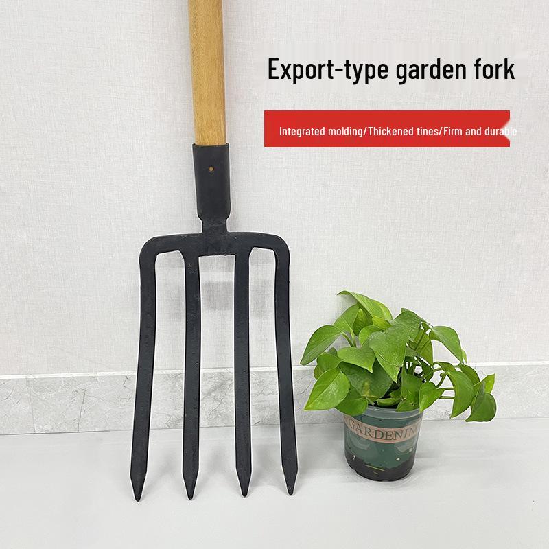 Heavy-Duty Four-Pronged Steel Fork for Soil Loosening and Digging