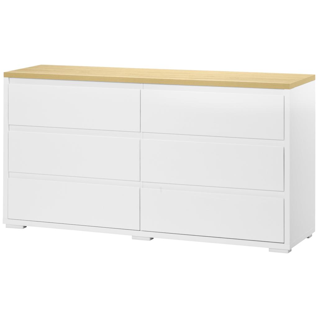 6-Schubladen-Kommode aus weißer Spanplatte für Schlafzimmer, Arbeitszimmer und Wohnzimmer, 140x37x75cm