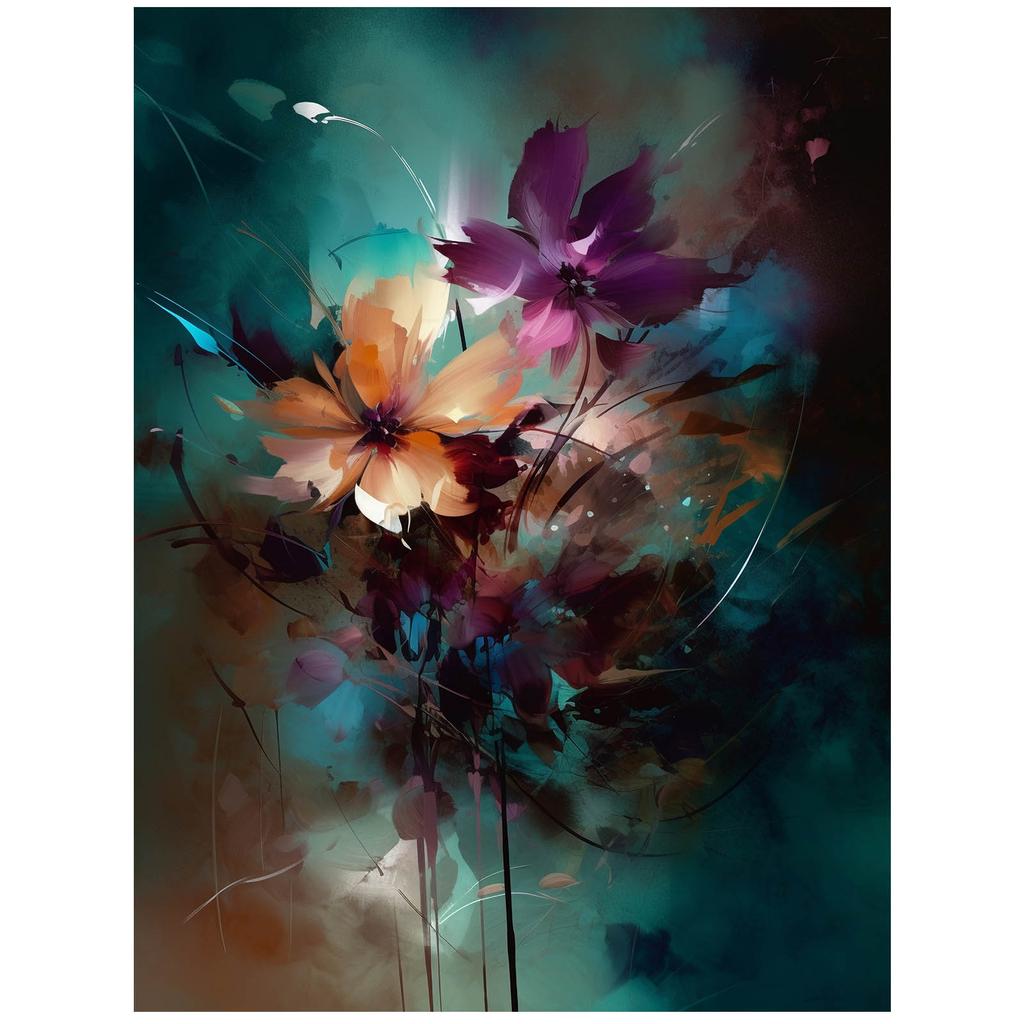 Kwiaty Nocy Kwiaty Nocy, 30X40 Cm, Rama Drewniana Jasny Dąb, Papier Matowy 230 Gsm