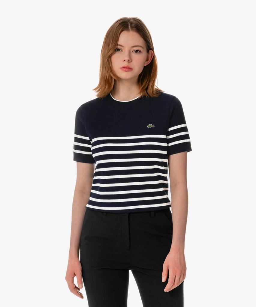 LACOSTE Women'S Striped Short Sleeve Sweater Af415E-56G 166
