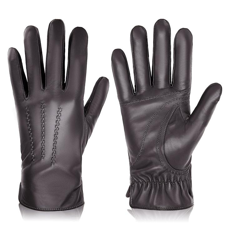 Gants en Cuir Véritable Peau de Mouton Hommes Femmes Hiver Chaud Doublure Cachemire Écran Tactile Gants de Sport pour Course à Pied Vélo Ski Conduite
